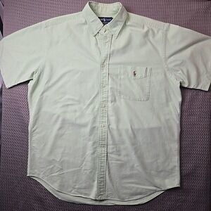 Ralph Lauren Men's Classic Fit Green Oxford Short Sleeve Flesh Pony Size L
